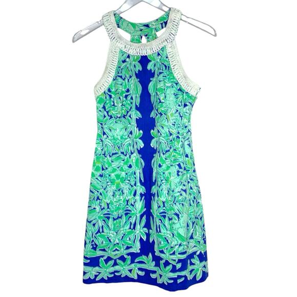 Lilly Pulitzer 2 Koala Of The Wild Lea Shift Dress Mini Blue Green 100% Cotton - Picture 1 of 10